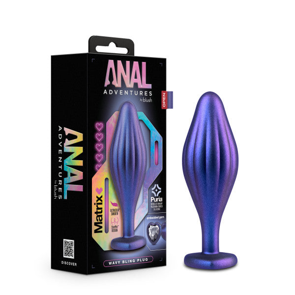 Anal Adventures Matrix Wavy Bling Plug Sapphire - Sex Aides