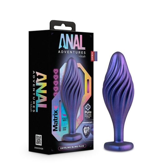 Anal Adventures Matrix Swirl Bling Plug Sapphire - Sex Aides