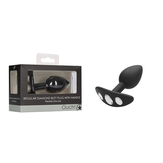 Regular Diamond Butt Plug W- Handle Black - Sex Aides