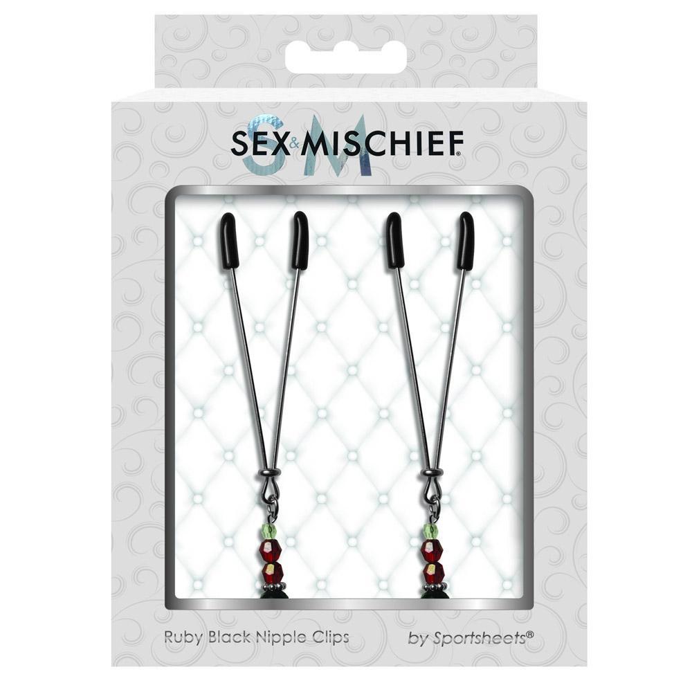 Sex & Mischief Nipple Clips Ruby Black - Sex Aides