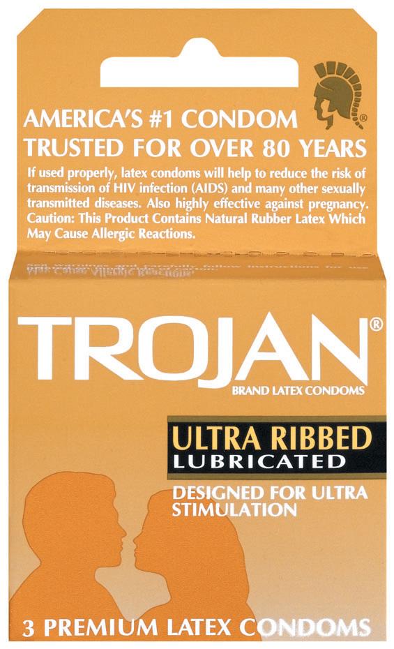 Trojan Ribbed 3pk - Sex Aides